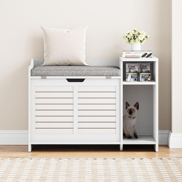 Cat Litter Box Enclosure with Top Opening - Hidden Litter Box Cabinet Furniture with Storage,Litter Box Enclosure with Soft Pads,23" x 19" x 16",White