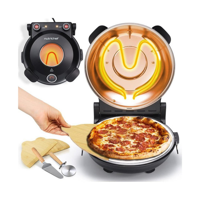 Countertop Pizza Maker - Electric Pizza Oven with Temperature Controls, Window and Thermometer (Black)