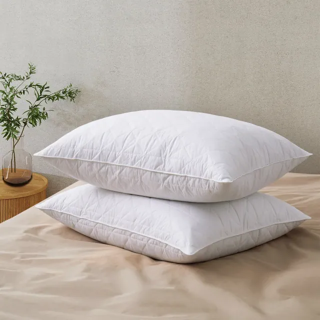 Peace Nest 2 Pack Goose Feather Pillow with Breathable Cotton Cover, Zigzag Wave Pattern, King