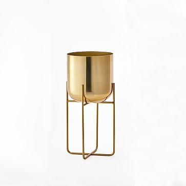 Spun Metal Standing Planter, Brass, Medium