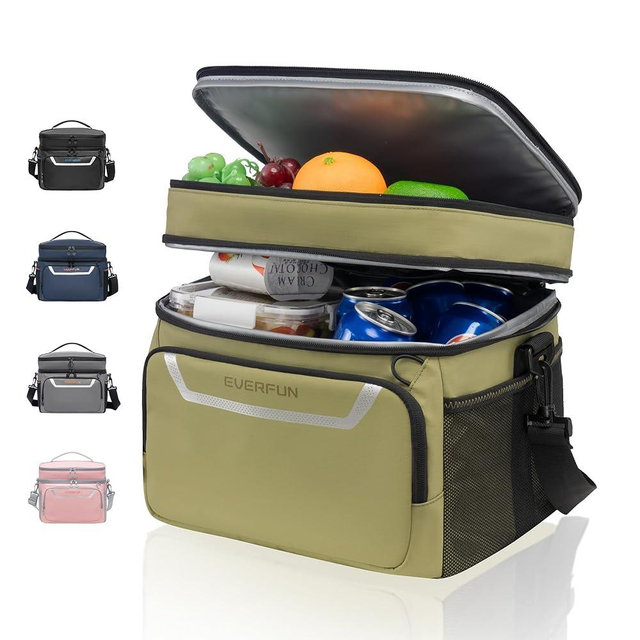 EVERFUN Insulated Cooler Bag Dual Compartments Soft Lunch Bag for Men Lunch Box 24 Can Collapsible Waterproof Leak-Proof Camping Coolers, Green Moss