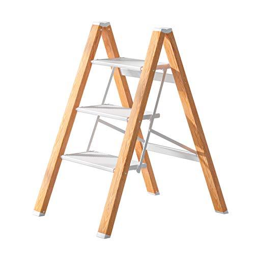 3 Steps Ladder Anti-Slip Foldable White Aluminum Lightweight and Wide Pedal for Home and Kitchen Space Saving