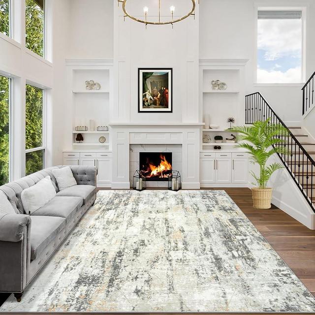 6x9 Area Rugs Washable Rug: Large Modern Abstract Living Room Rug Soft Anti-Skid Thin Carpet Indoor Floor Non-Shedding Carpets for Bedroom Dining Room Farmhouse Nursery Home Office Grey Brown