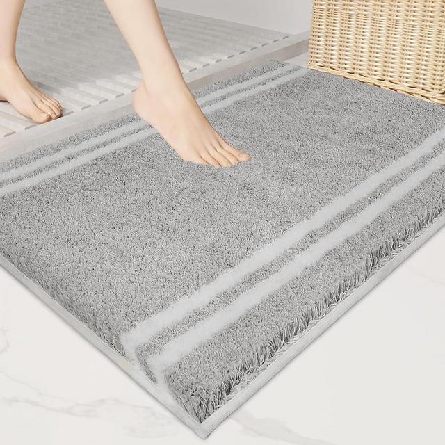 PURRUGS Non-Slip Bathroom Rug 20" x 30" - Super Absorbent & Quick Dry Shaggy Microfiber Bath Mat, Machine Washable Plush Throw Rug for Bathtub, Shower and Sink, Light Grey