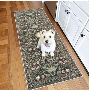 2x6 Washable Hallway Runner Rug: Vintage Floral Kitchen Rug (2x6,Green)
