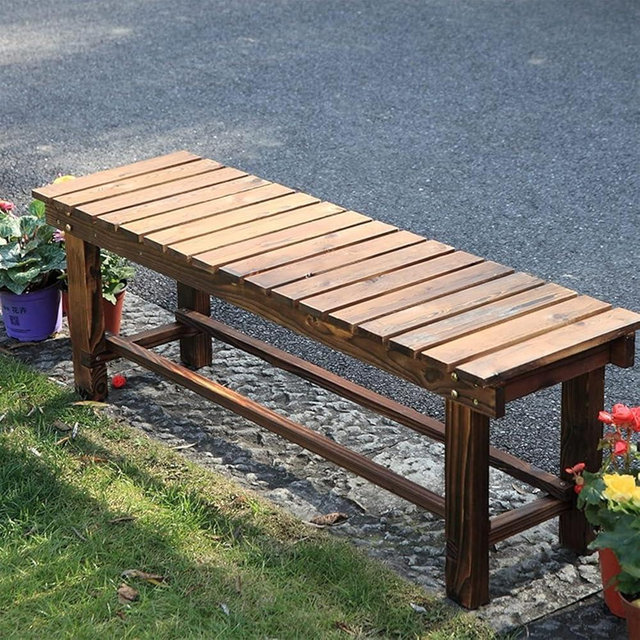 YangAera Outdoor Garden Benches Weatherproof Patio Bench Two-Person Seat Backless Bench Wood Bench with Slatted High Temperature Bench for Front Porch Backyard (Upgraded to Prevent Fading) 90cm Bench