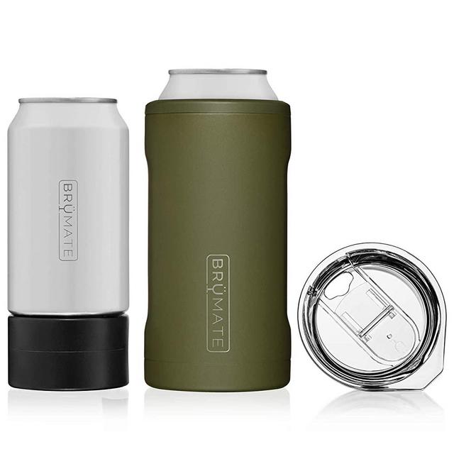 BrüMate HOPSULATOR TRíO 3-in-1 Stainless Steel Insulated Can Cooler, Works With 12 Oz, 16 Oz Cans And As A Pint Glass (OD Green)