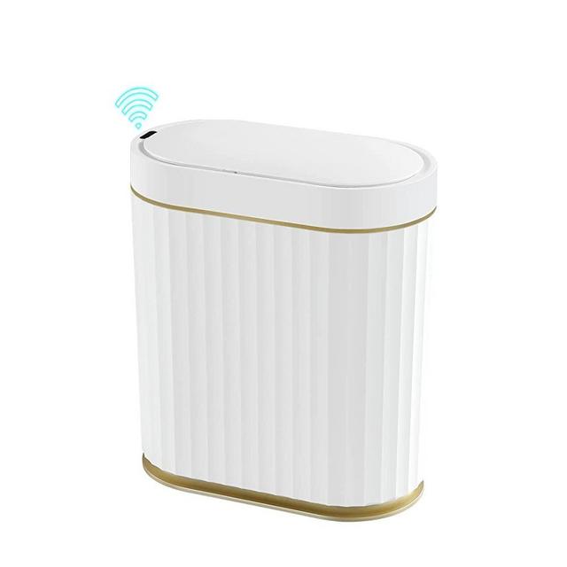 MOPUP Touchless Trash Can for Bathroom | Bedroom Automatic Garbage Cans with Lid | Small Smart Garbage Bin | Narrow Rubbish Bin w a Lid | 10L White Wastebasket for Office, Bedroom, RV (no Batteries)
