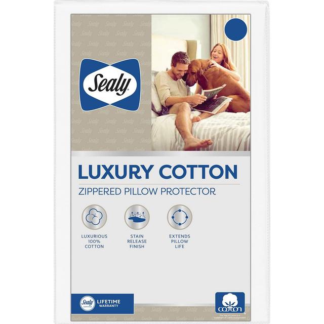 Sealy Luxury Cotton Zippered Pillow Protector, Standard/Queen