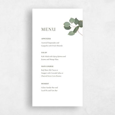 White Greenery Wedding Menu - Bransford