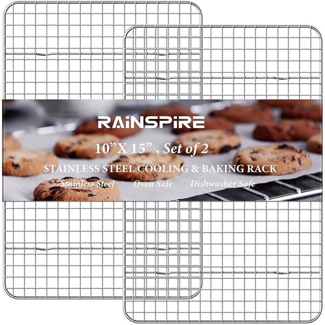 Rainspire Cooling Rack Stainless Steel, Heavy Duty Cooling Racks for Cooking and Baking, Oven Safe Wire Rack for Cooking, Baking Rack for Oven Cooking Fits Jelly Roll Pan, 10" x 15", 2-Pack