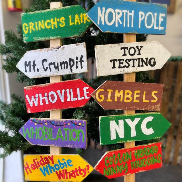 Grinchmas Porch Sign | Elf Directional Signs | Outdoor Chirstmas Decorations Wood Holiday Signs | Farmhouse Tiki Decor | The Grinch