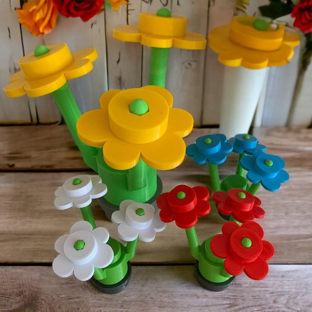 Life-Size Building Brick Flower Sculpture: PETG Plastic Decor