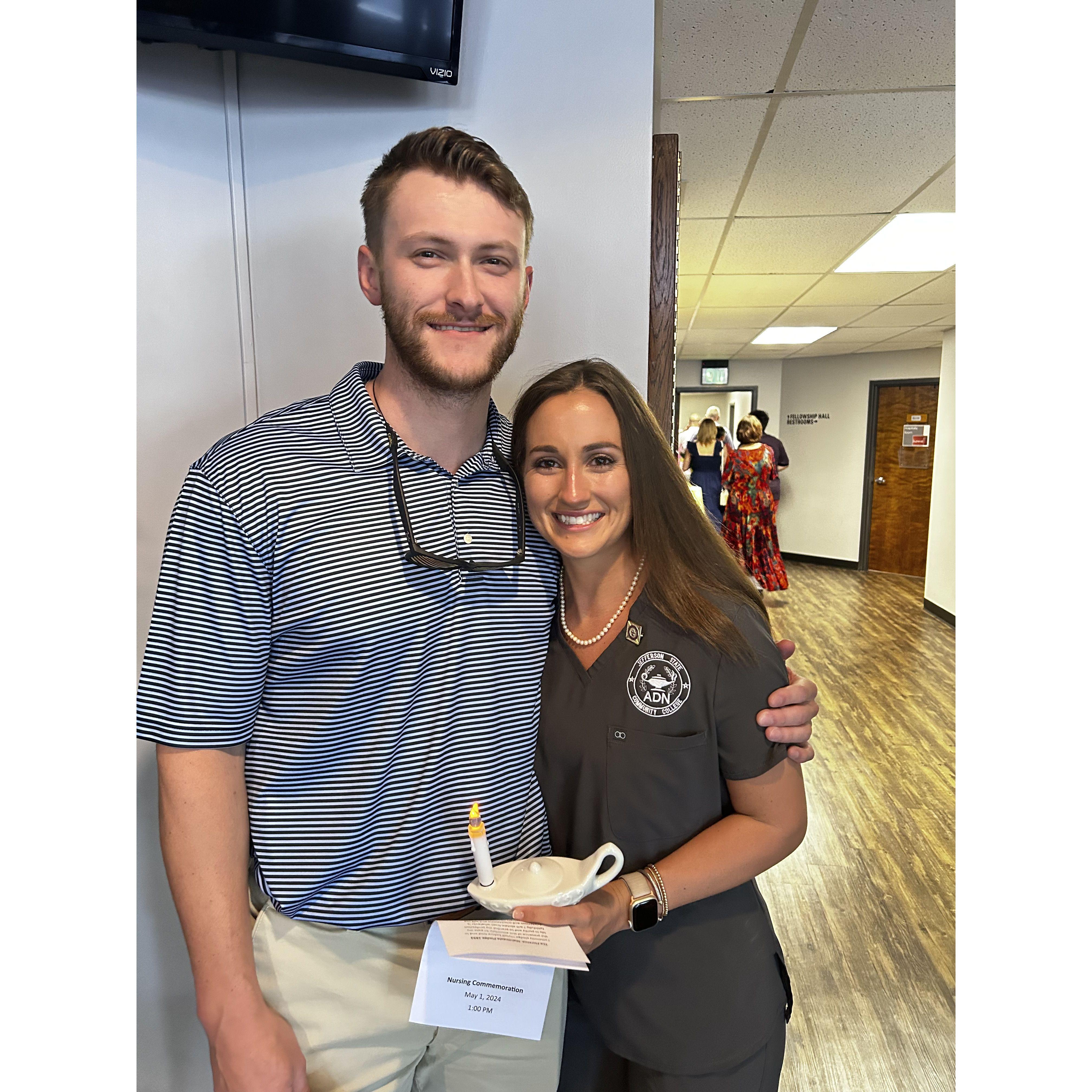 Connor has always been my biggest fan and supporter. This is at my Pinning Ceremony for graduating Nursing School last Spring!