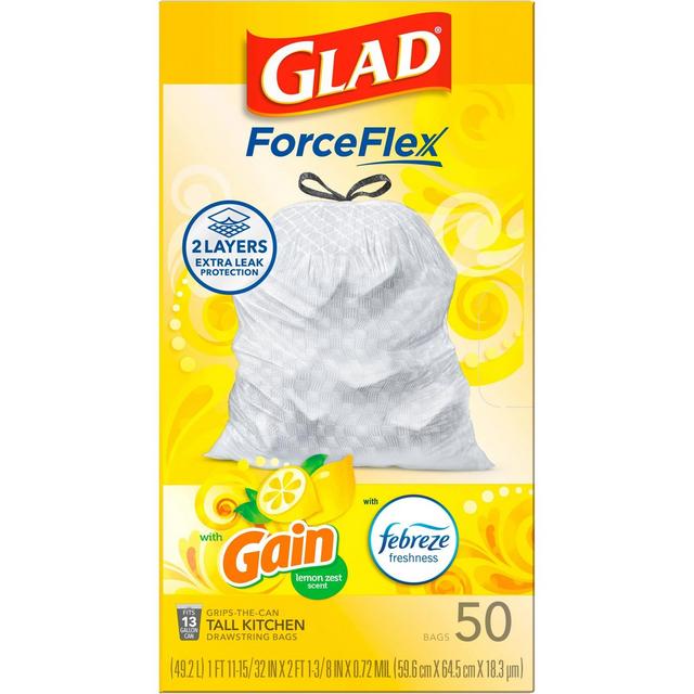 Glad ForceFlex DrawString Trash Bags - Lemon Zest - 13 Gallon - 50ct