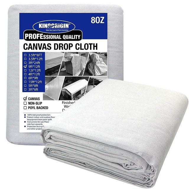 Kingorigin Grey White Canvas Drop Cloth 9x12feet for Painting, Painters Drop Cloth, Paint Tarp, Curtains, Painting Supplies, Canvas Sheet