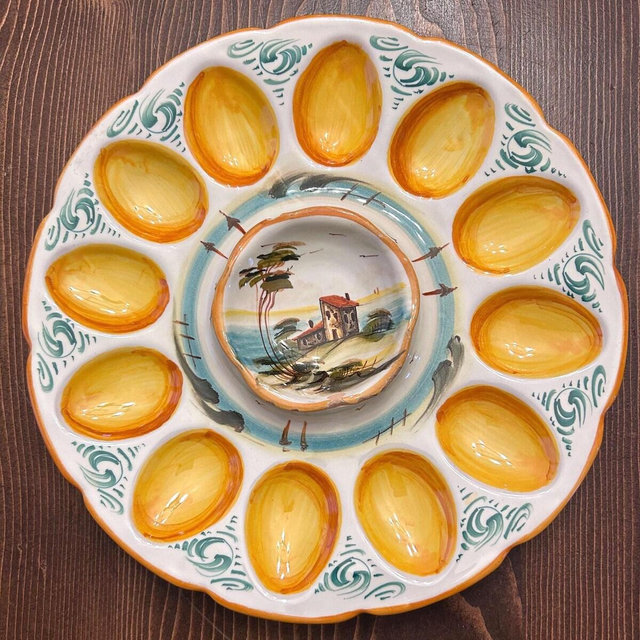 Grazia Deruta Italian Ceramiche Deviled Egg Tray Countryside Scene