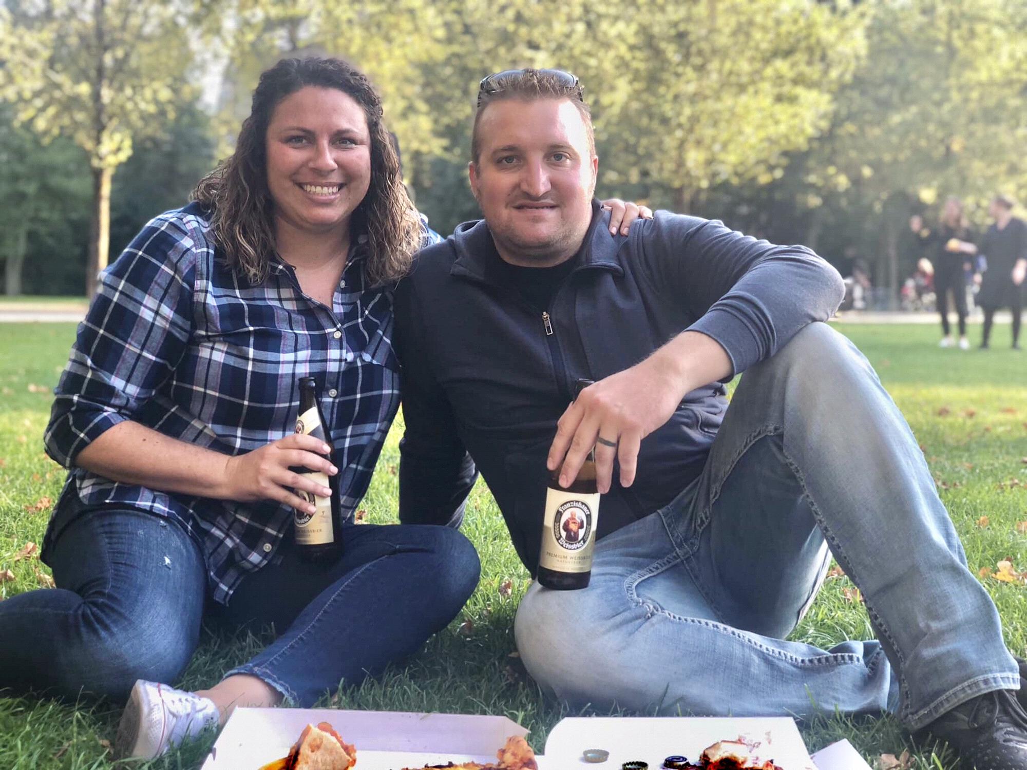 Taking a break from our bike ride in Amsterdam