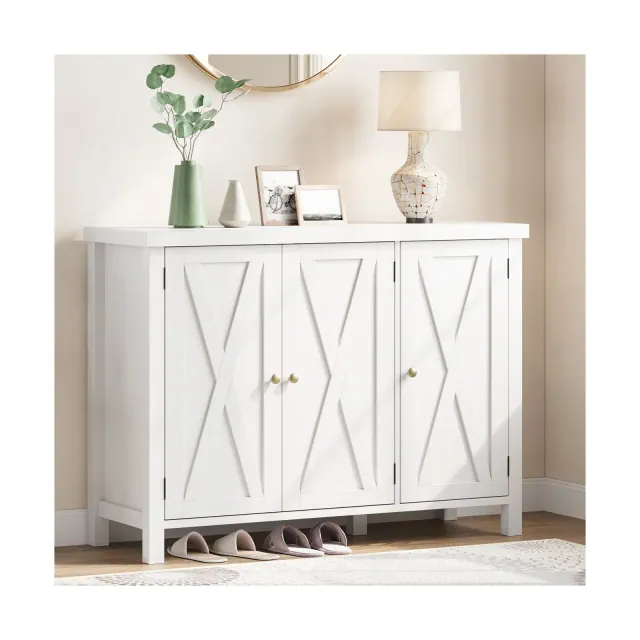 Shoe Cabinet with Doors, Farmhouse 35'' Shoe Storage Cabinet for Entryway, 4-Tier Shoe Cabinet with Storage, Large Shoe Organizer Cabinet, White