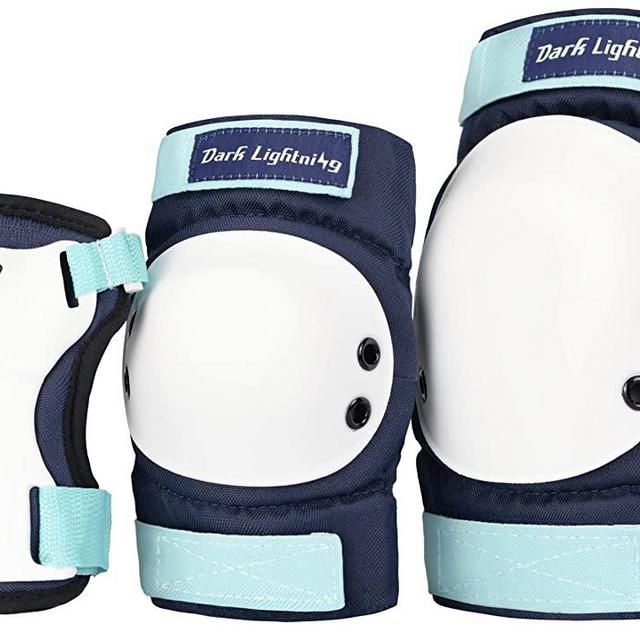 Dark Lightning Adult/Youth/Junior Knee Pads Elbow Pads Wrist Guards 3 in 1 Protective Gear, for Skateboard,Roller Skate,Inline,Cycling,MTB Bike,Scooter