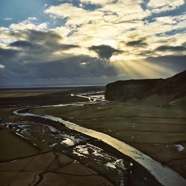 View of glacier runoff after we climbed to the top of a waterfall in southern Iceland.