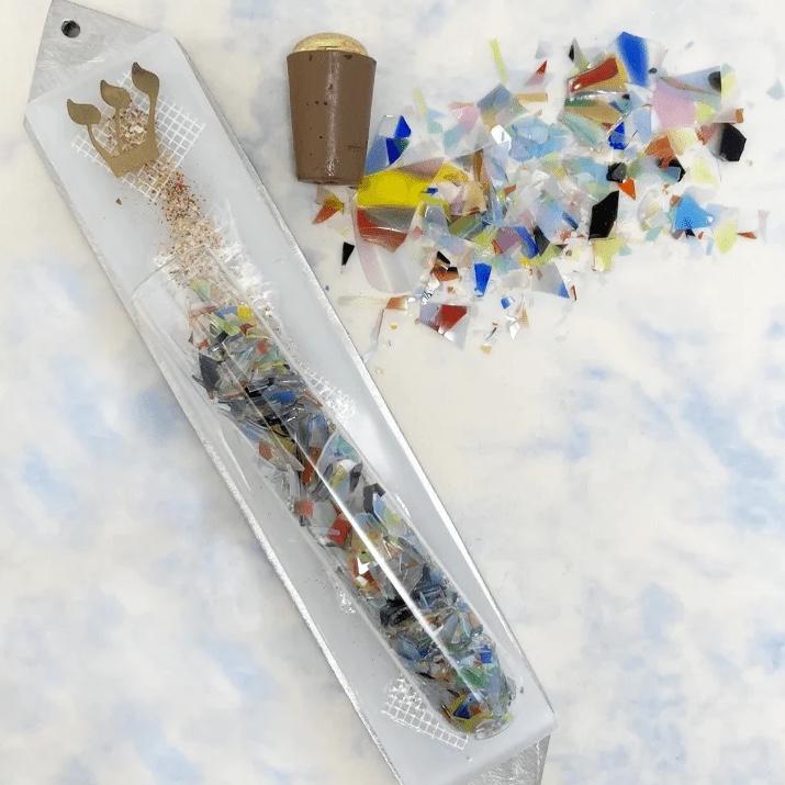 White Collage Wedding Shards Mezuzah by Beames