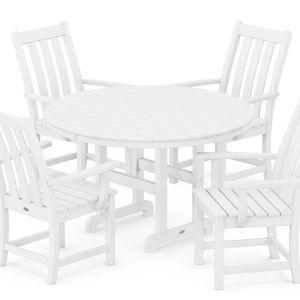 Vineyard 5-Piece Round Farmhouse Dining Set - White