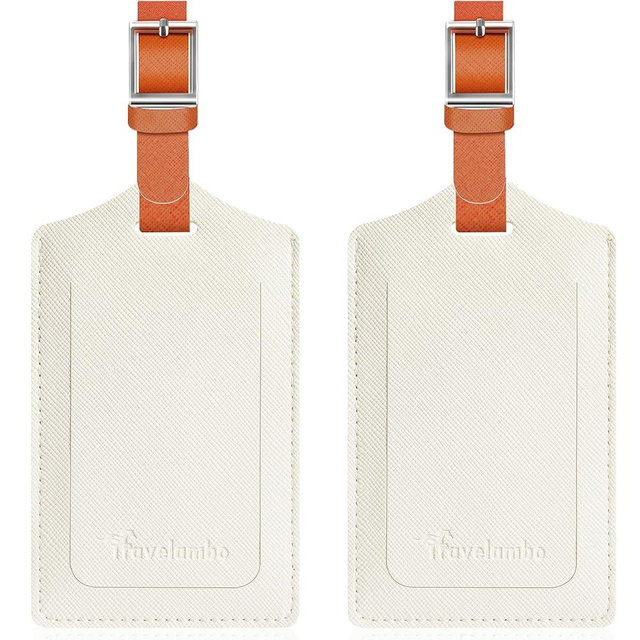 Travelambo Luggage Tags for Suitcases Faux Leather Privacy Protection 2 Pack Bag Tags Travel Accessories Essential, Cross White