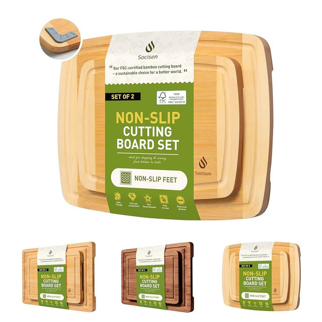 Bamboo Cutting Board Set Non Slip Feet Over Sink Brides Her Wedding Day Bridal Shower Engaged Engagement Hostess Couple Newly Wed House Christmas Married Future Mrs fiancee Unique Cool Gifts