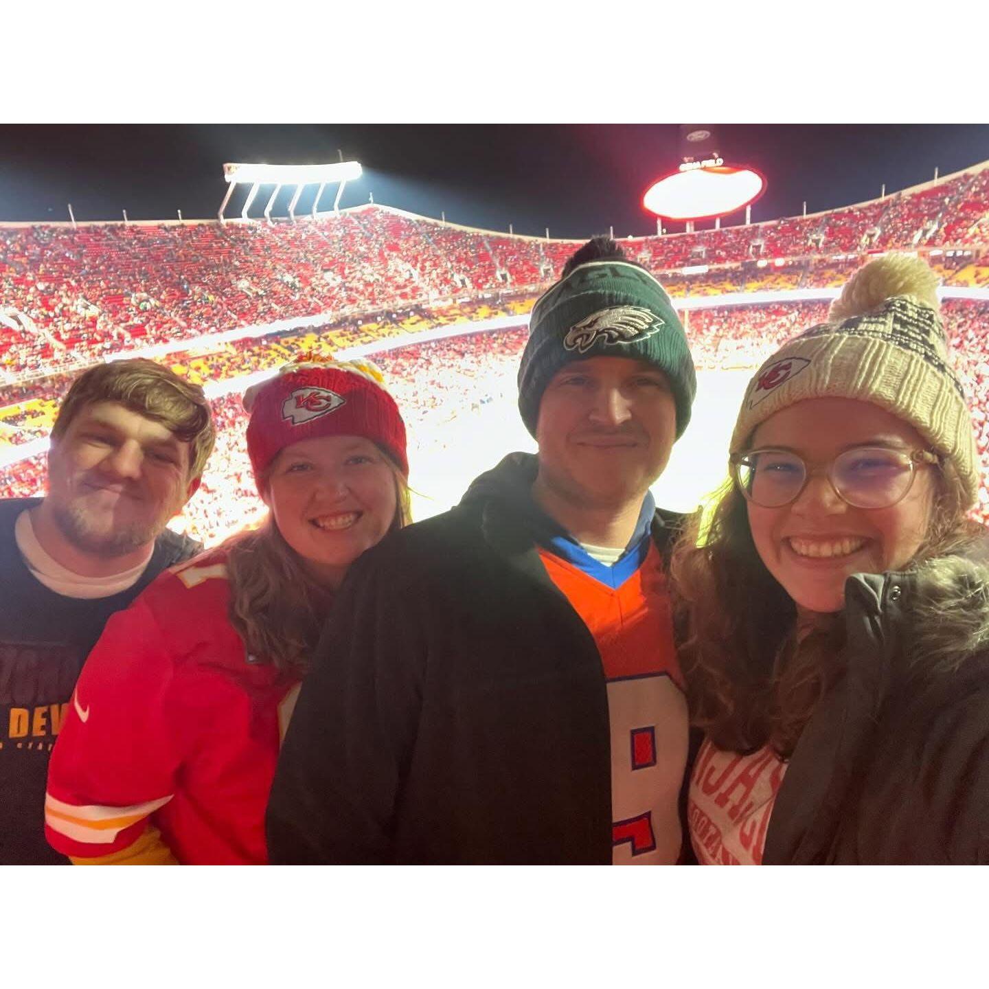 We went to a Chiefs games with some friends the night of the engagement!