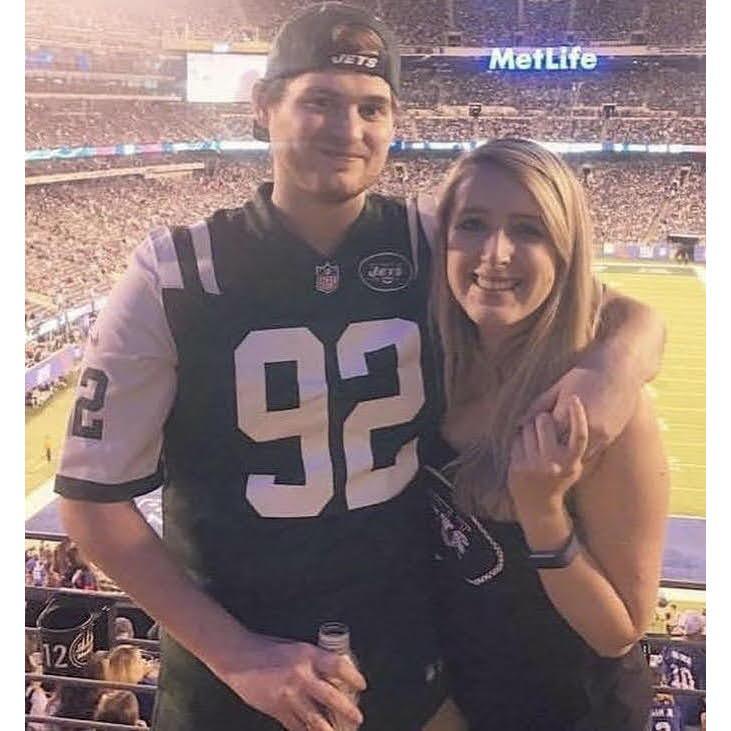 At our first Jets game together, August 2017