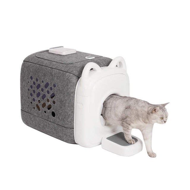 PawSwing AutoComb Automatic Cat Self Groomer, 360° Surround Self Grooming For Cats, Self Cleaning brush with biomimetic cat tongue brush & Smart feeder, White