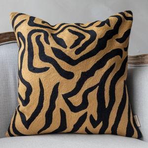 Rachel Embroidered Organic Cotton Tiger Stripe Throw Pillow