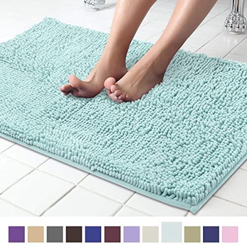 ITSOFT Non Slip Shaggy Chenille Soft Microfibers Bath Mat for Bathroom Rug Water Absorbent Carpet, Machine Washable, 21 x 34 Inches Spa Blue