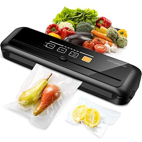 MEGAWISE 80kPa Vacuum Sealer, One-Touch Automatic Food Saver with Dry Moist Fresh Modes, Portable Vacuum Sealing Machine with 10 Vacuum Bags & Cutter
