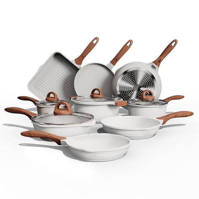 JEETEE 20pcs Pots and Pans Set Nonstick, White Granite Coating Cookware Sets for Kitchen, w/Frying Pan, Saucepan, Sauté Pan, Griddle Pan, Crepe Pan, Induction Cooking Pots, PFOA Free