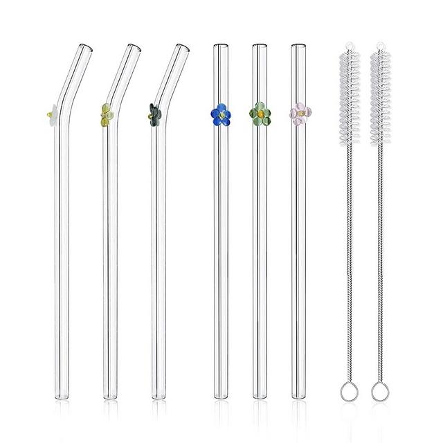 Glass Straws, 12 Pcs Reusable Glass Drinking Straws, Size 8''x8 MM,  Including 6 Straight and 6 Bent with 4 Cleaning Brush, Clear Glass Straws  Reusable 