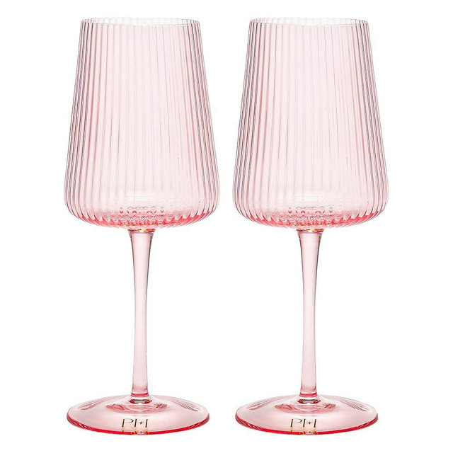 Paris Hilton Ribbed Wine Glass Set, Elegant Fluted Glassware, Perfect for Red Wine or White Wine, Set of 2, 18-Ounce, Pink