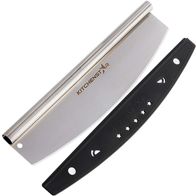 18” Pizza Cutter by Kitchenstar | Sharp Stainless Steel Slicer Knife - Rocker Style w Blade Cover | Chop and Slices Perfect Portions + Dishwasher Safe – Premium Pizza Oven Accessories