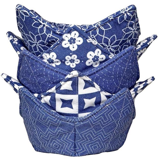 ROGITU Cotton Microwavable Bowl Cozy, Microwave-Safe Hot Bowl Holders, Soup bowl Cozy Hot Pads (Blue Series)