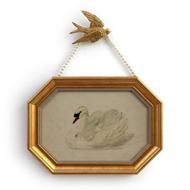 SoochART Gold Framed Canvas Wall Art Vintage Decor,White Swan Painting Prints,8"x12"Picture Frame With Accessories for Living Room Bathroom Kitchen Bedroom