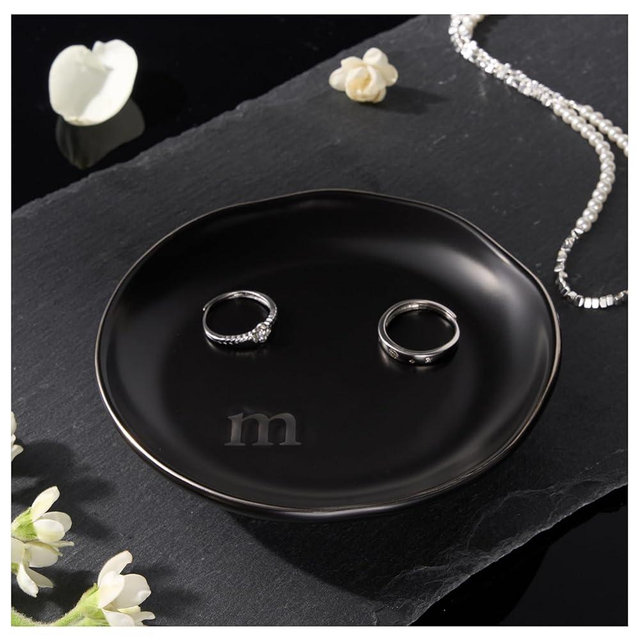 Lolalet Handmade Ceramic Ring Dish Jewelry Tray Plate with Initial, Small Monogram Gift for Her Women Girls Mother, Hostess, Engagement, Bridal Shower, Maid of Honor, Bridesmaid, Birthday, Christmas