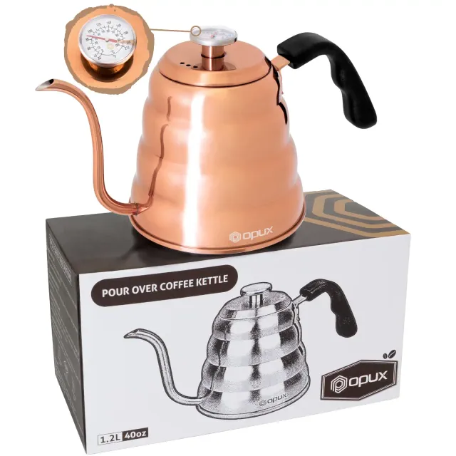 OPUX Gooseneck Pour Over Coffee Kettle with Thermometer, Premium Grade Stainless Steel Drip Kettle for Home Brewing Tea Barista, 40 fl oz