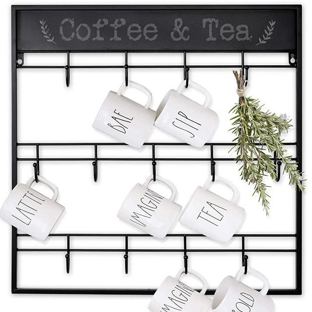 AJART Coffee Mug Rack (13 Hooks/Black) Large Wall Mounted 3 Tiers Coffee Cup Holder for Coffee Mugs, Teacups, Mason Jars, Kitchen Mugs. Display, Organizer and Storage Hangers.