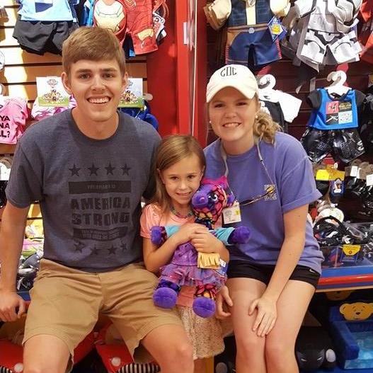 Rachael at Build-a-Bear with Uncle Cay Cay and Caroline