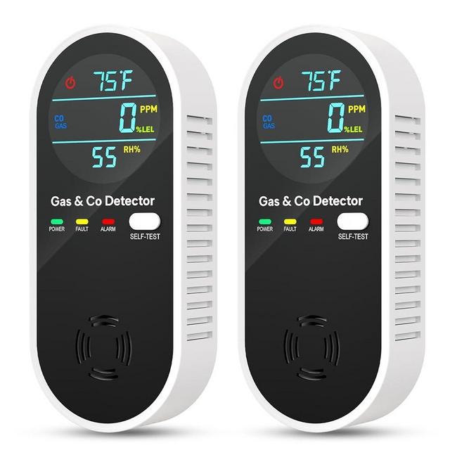 4-IN-1 Natural Gas Leak Detector & Carbon Monoxide Detectors with Natural, Propane, Co & Gas Leak Detector - Carbon Monoxide Detectors Plug in - Temperature & Humidity Detectors for Home, RV (2 Packs)