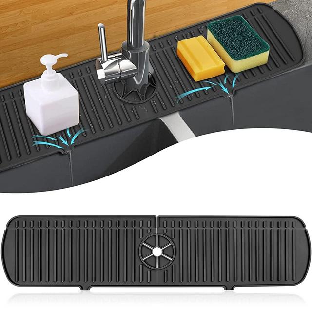 XXL Silicone Faucet Handle Drip Catcher Tray Kitchen Sink Mat Faucet Splash Guard Dish Soap Sponge Holder Kitchen Sink Accessories Drying Mat Kitchen Gadgets Counter Organization Sink Caddy Protectors