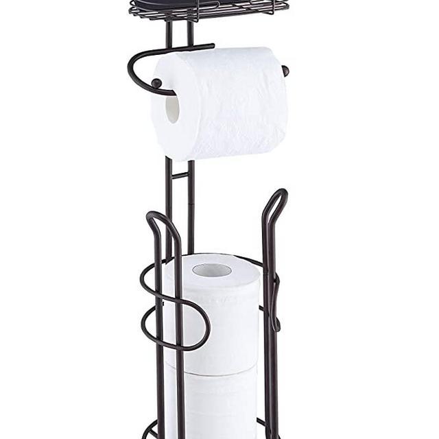 SunnyPoint Bathroom Heavyweight Toilet Tissue Paper Roll Storage Holder Stand with Reserve and Shelve, The Reserve Area Has Enough Space to Store Mega Rolls. (ORB)