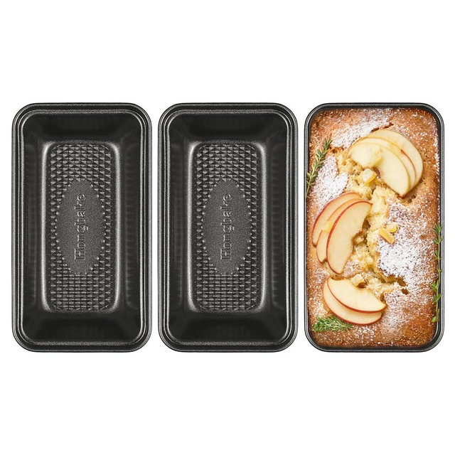 HONGBAKE 3 Pack Nonstick Mini Loaf Pans, 6 x 3.3 x 2 Inch Small Bread Pans for Homemade Bread, Tiny Banana Baking Tins with Diamond Texture, Non-toxic Mini Meatloaf Pans Set, Dark Gray