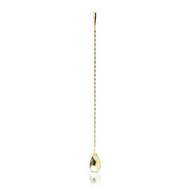 Viski Belmont Weighted Barspoon with Full Twisted Stem Handle, Cocktail Spoon, Bartender Tool for Mixing Glasses, Bartending Swizzle Stick, 15.75", Gold